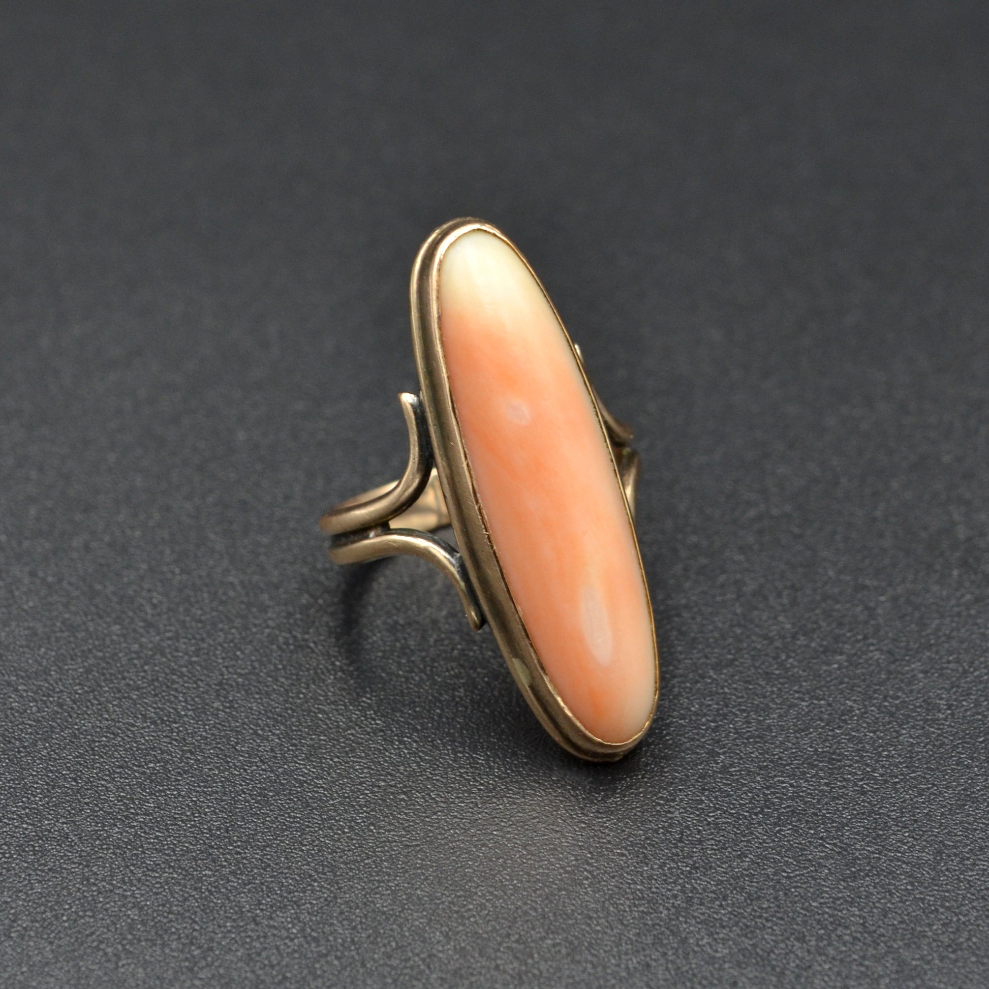 Antique Pink Angel Skin Coral and 14k Gold Ring