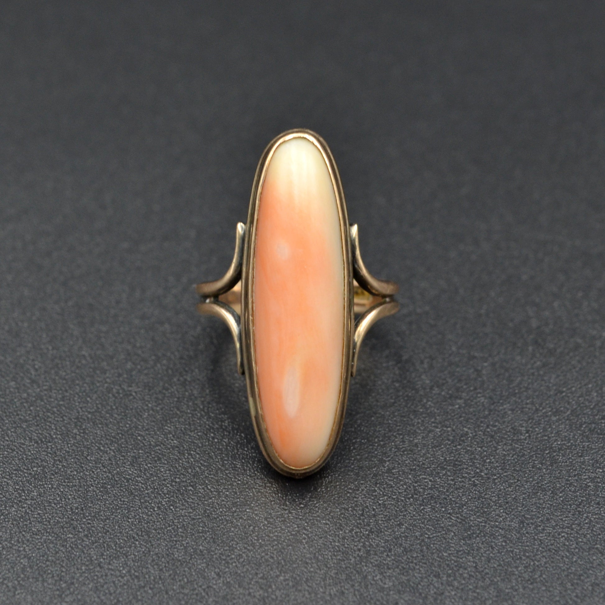 Antique Pink Angel Skin Coral and 14k Gold Ring