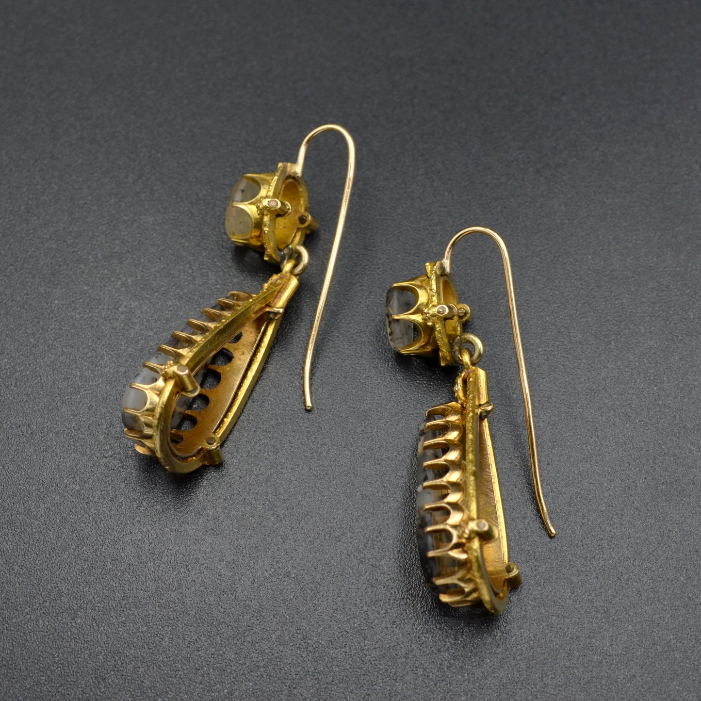 Antique Victorian Dendritic Agate and 14k Gold Drop Earrings
