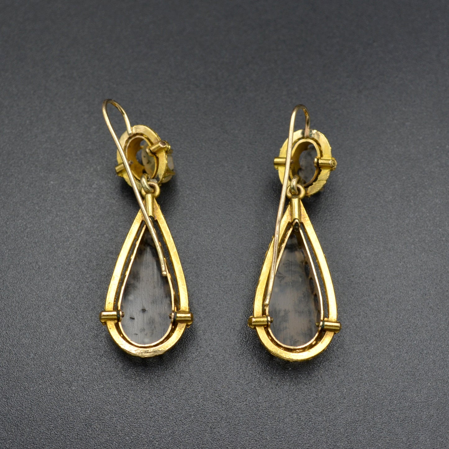 Antique Victorian Dendritic Agate and 14k Gold Drop Earrings