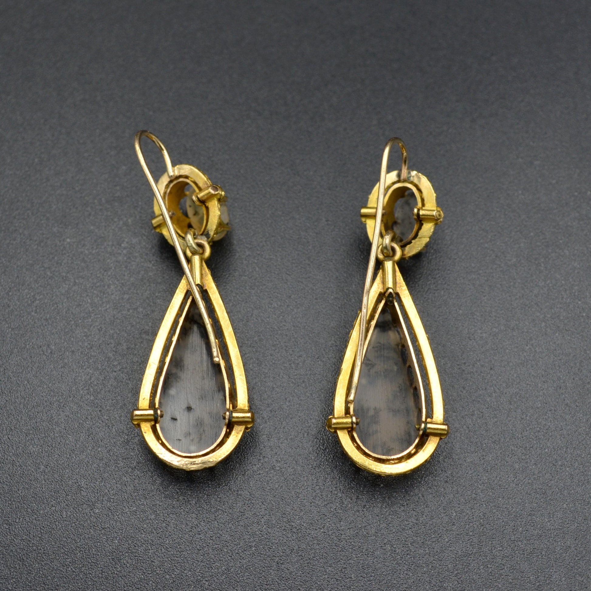 Antique Victorian Dendritic Agate and 14k Gold Drop Earrings