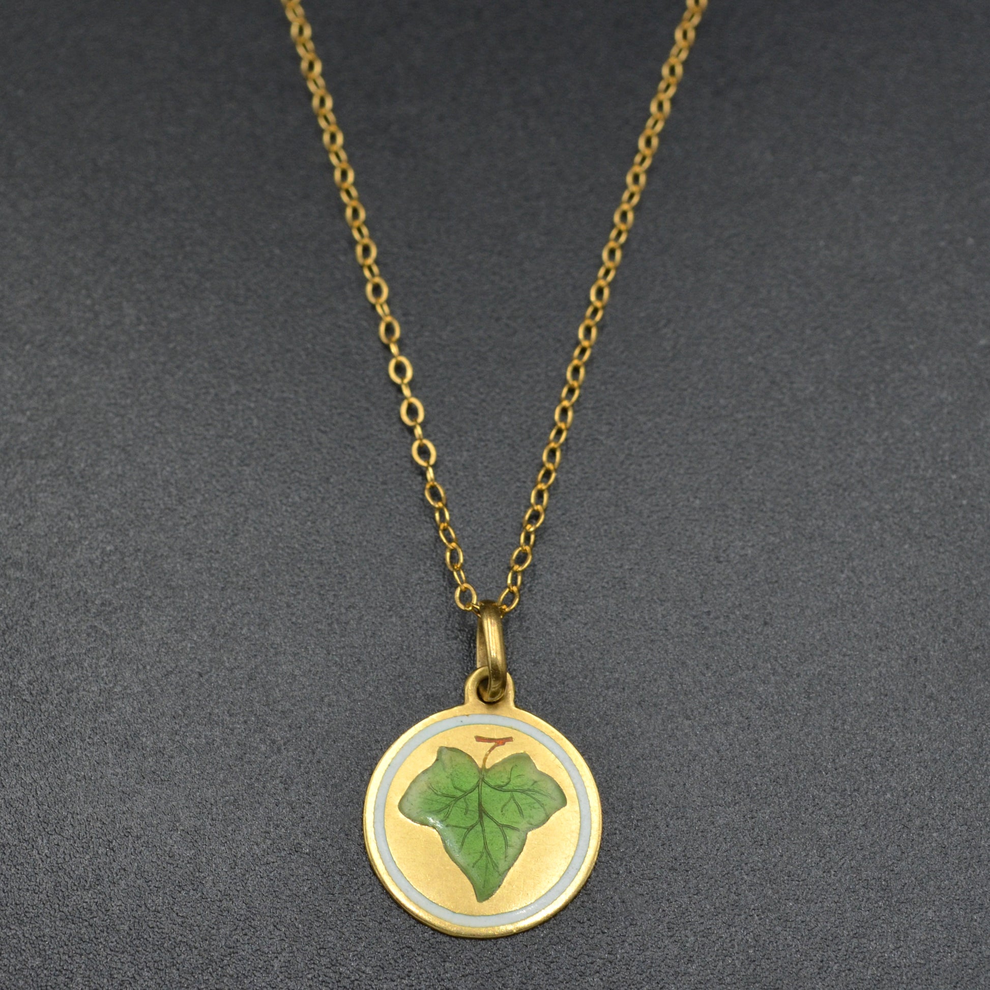 Antique Enamel Ivy Leaf and 18k Gold Necklace