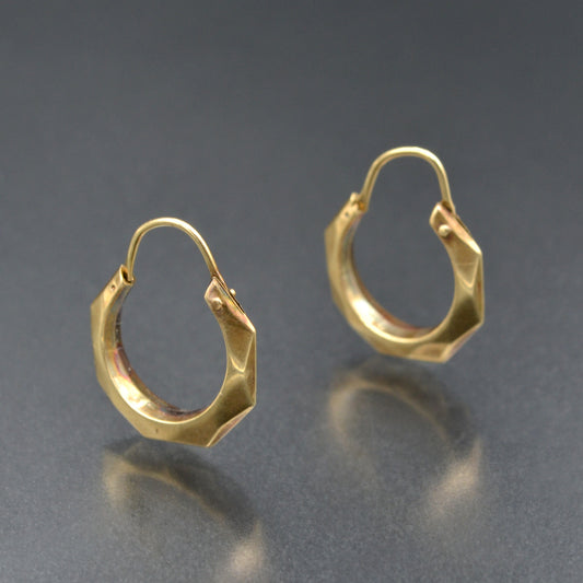 Antique Faceted 14k Gold Hoop Earrings