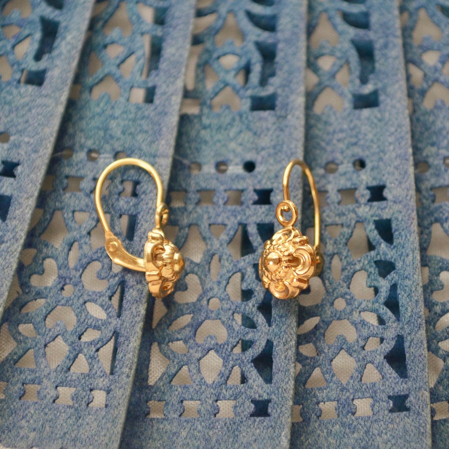 Antique 10k Gold Cannetille Dormeuse Earrings