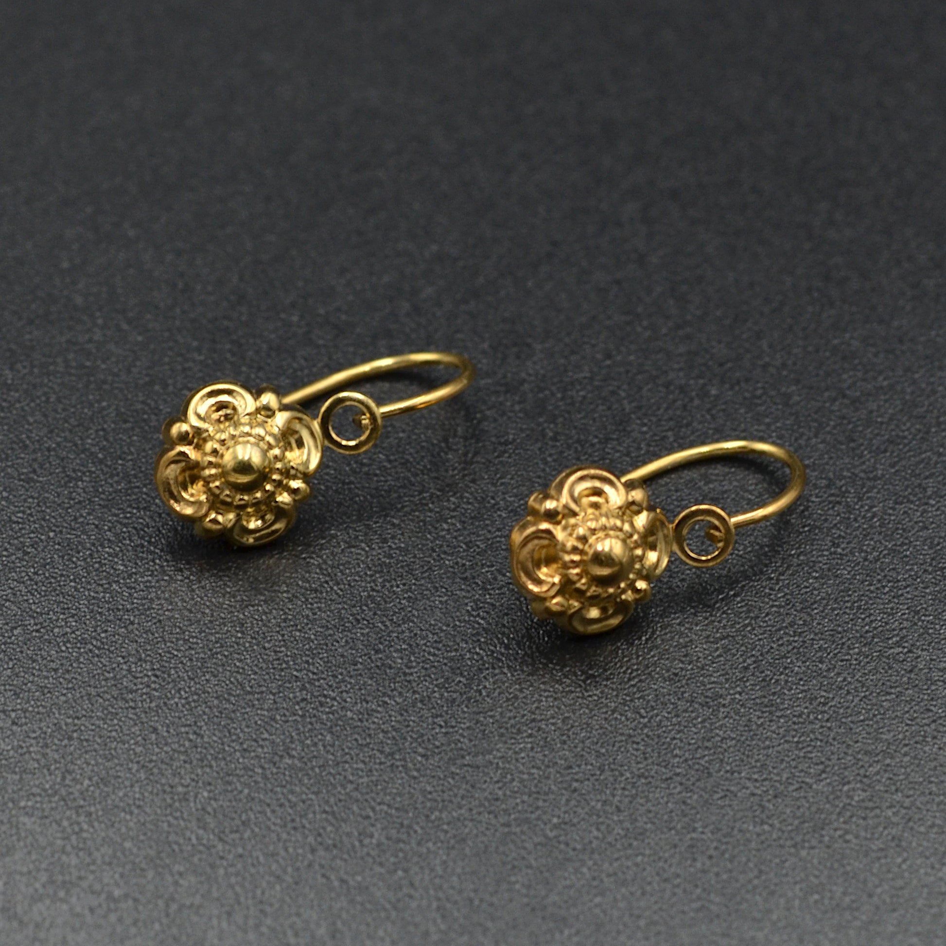 Antique 10k Gold Cannetille Dormeuse Earrings
