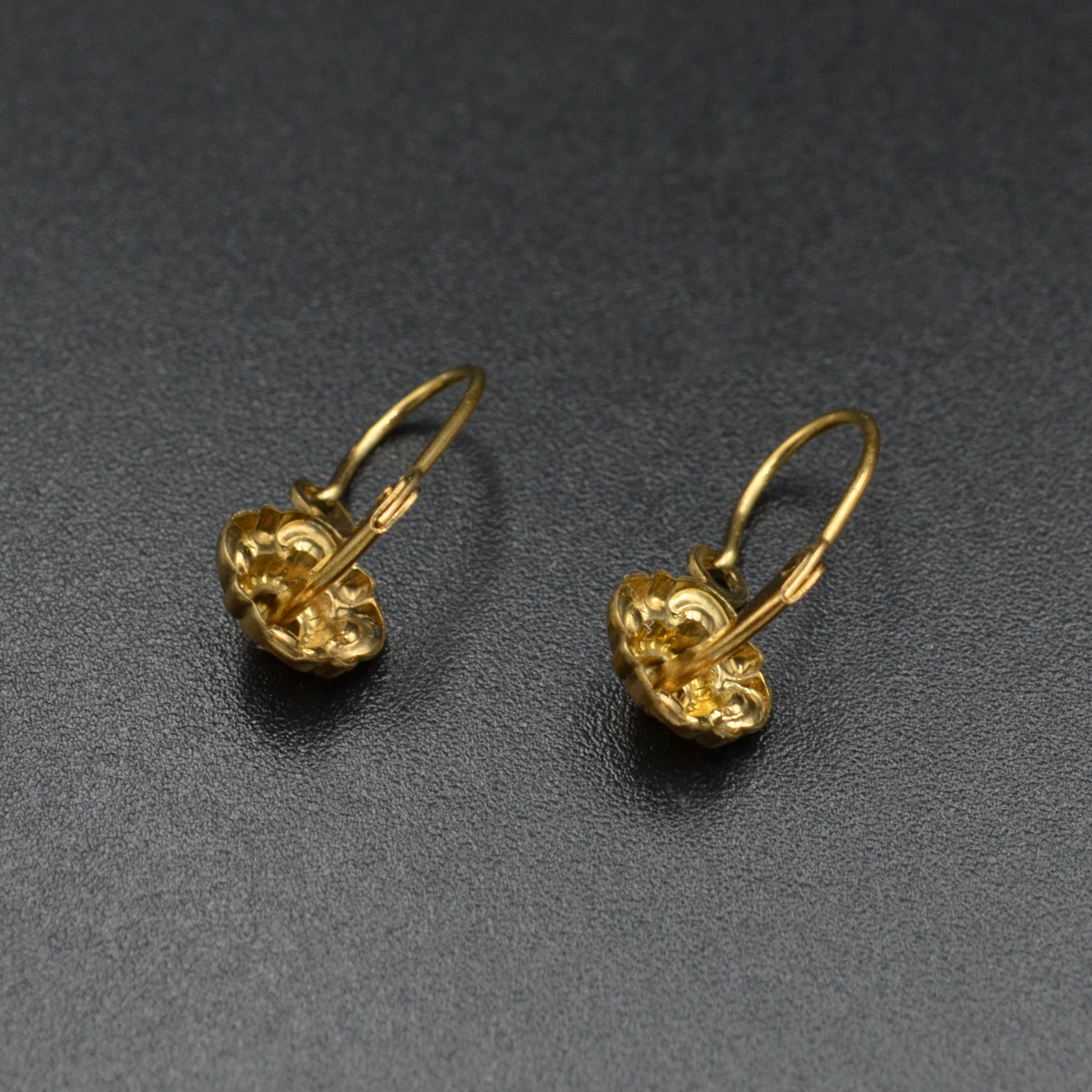 Antique 10k Gold Cannetille Dormeuse Earrings