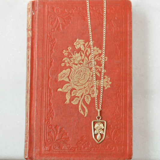 Antique Gold-filled Petite Rose Flower Pendant Necklace