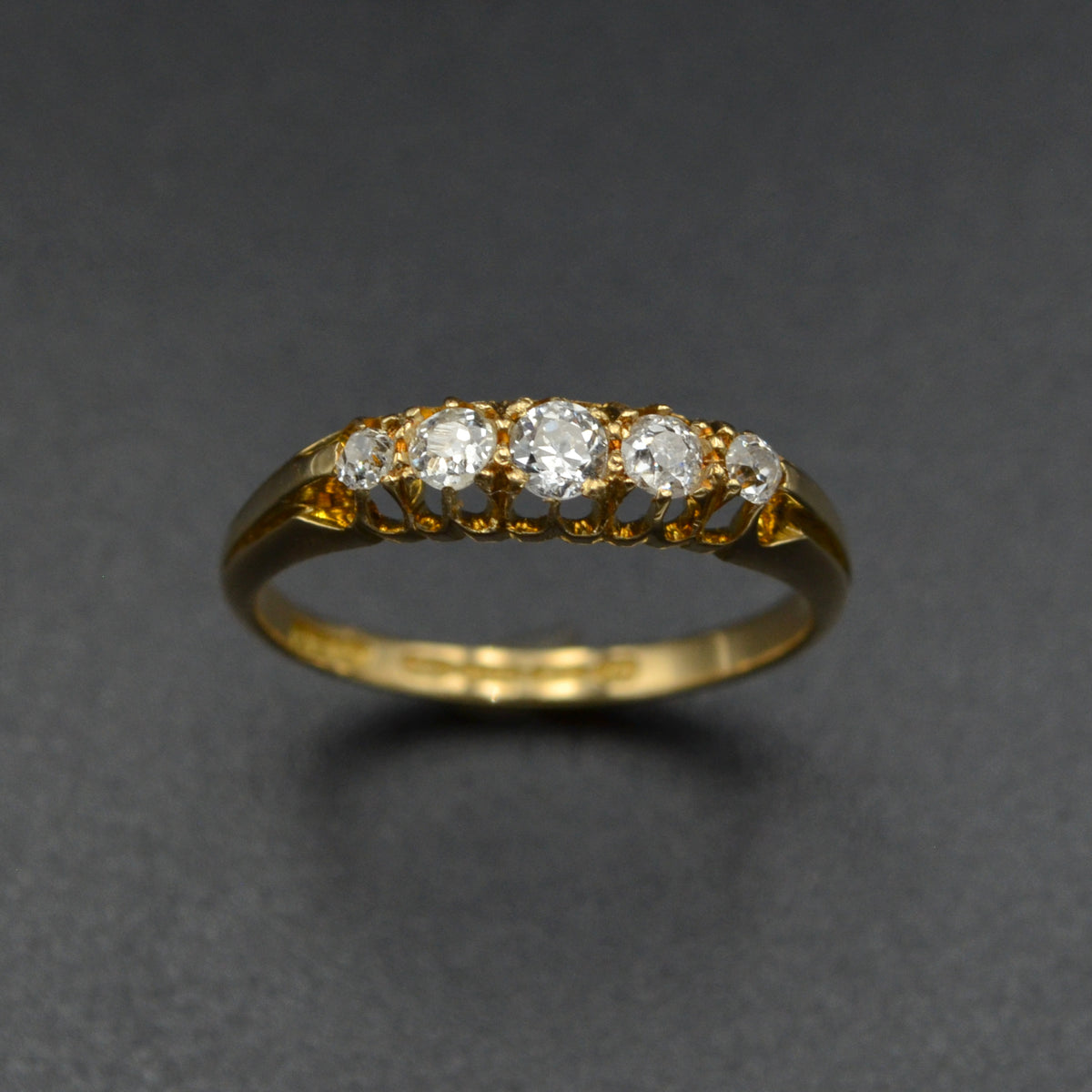Antique Five Stone Old European Cut Diamond and 18 Karat Gold Ring