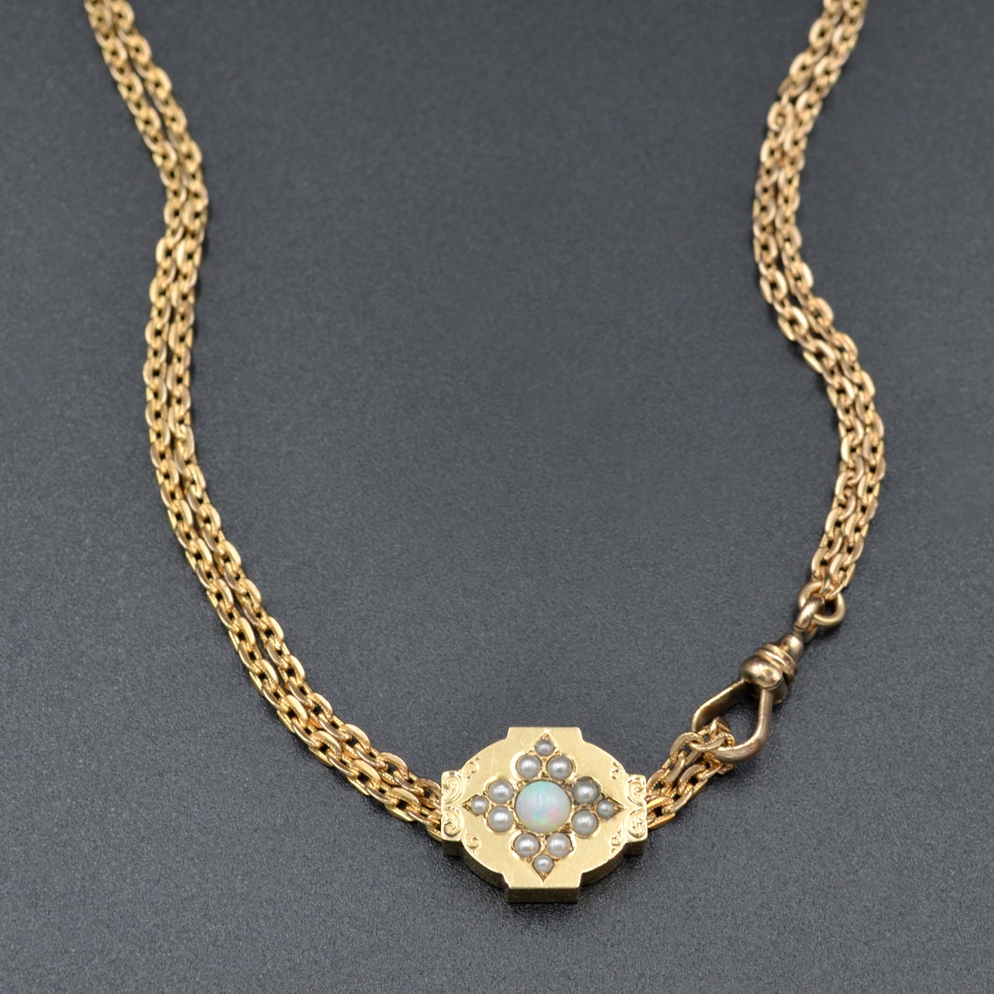 Antique Opal, Gold and Gold-filled Slide Chain Necklace