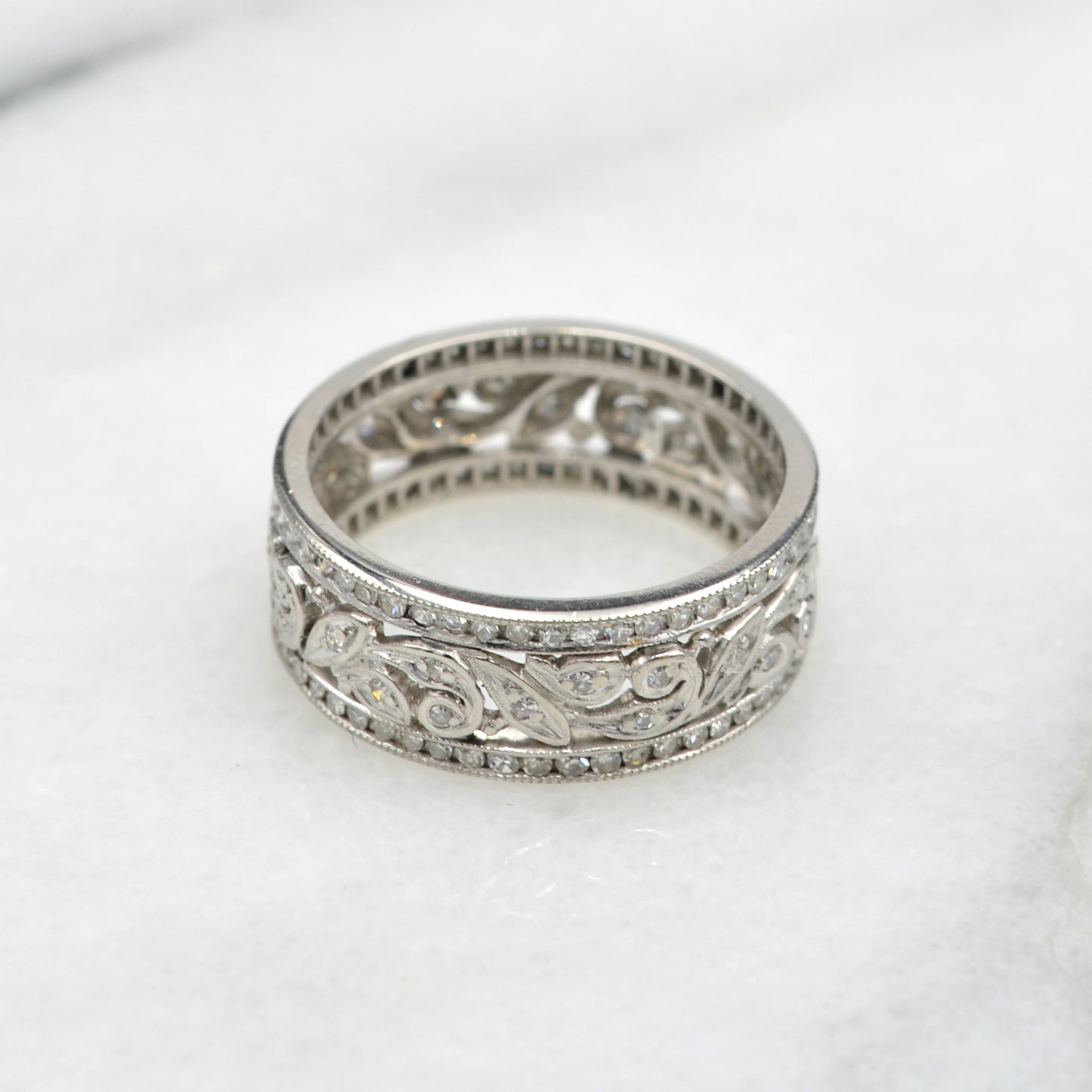 Antique Platinum and Diamond Floral Band