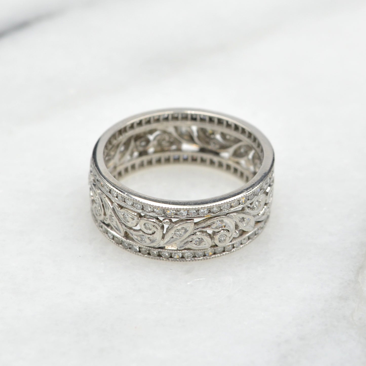 Antique Platinum and Diamond Floral Band