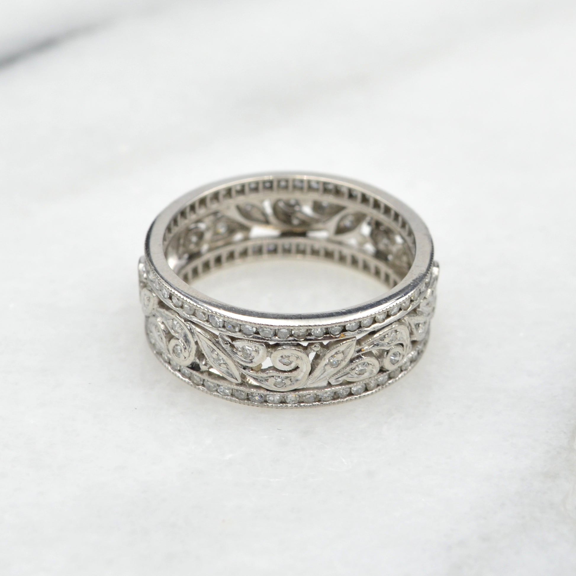 Antique Platinum and Diamond Floral Band