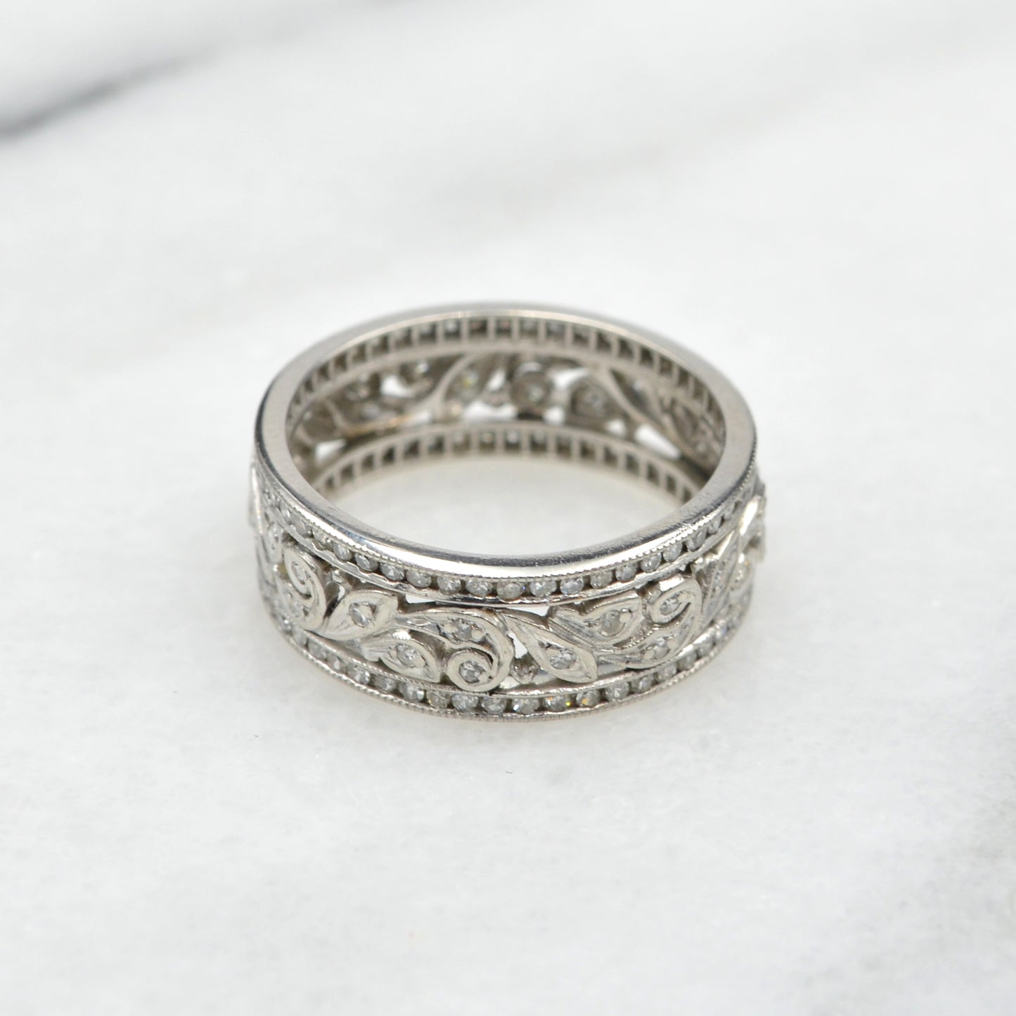 Antique Platinum and Diamond Floral Band