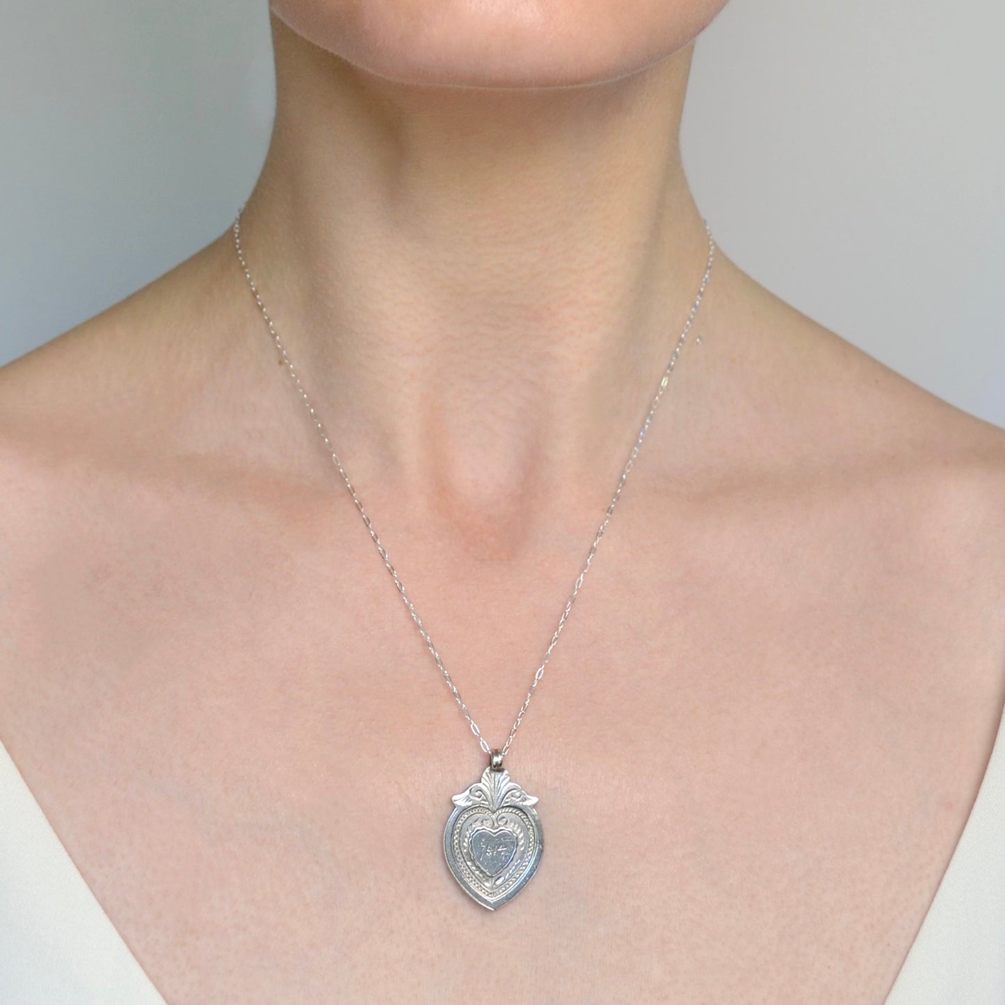 Victorian Silver Heart Necklace