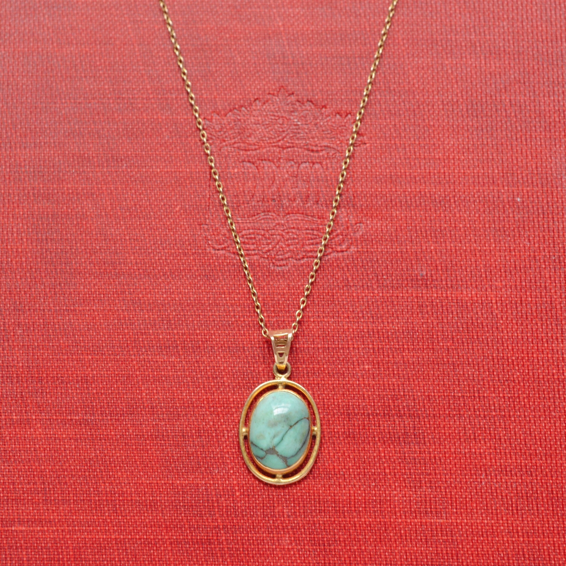 Antique Turquoise and Gold Pendant Necklace