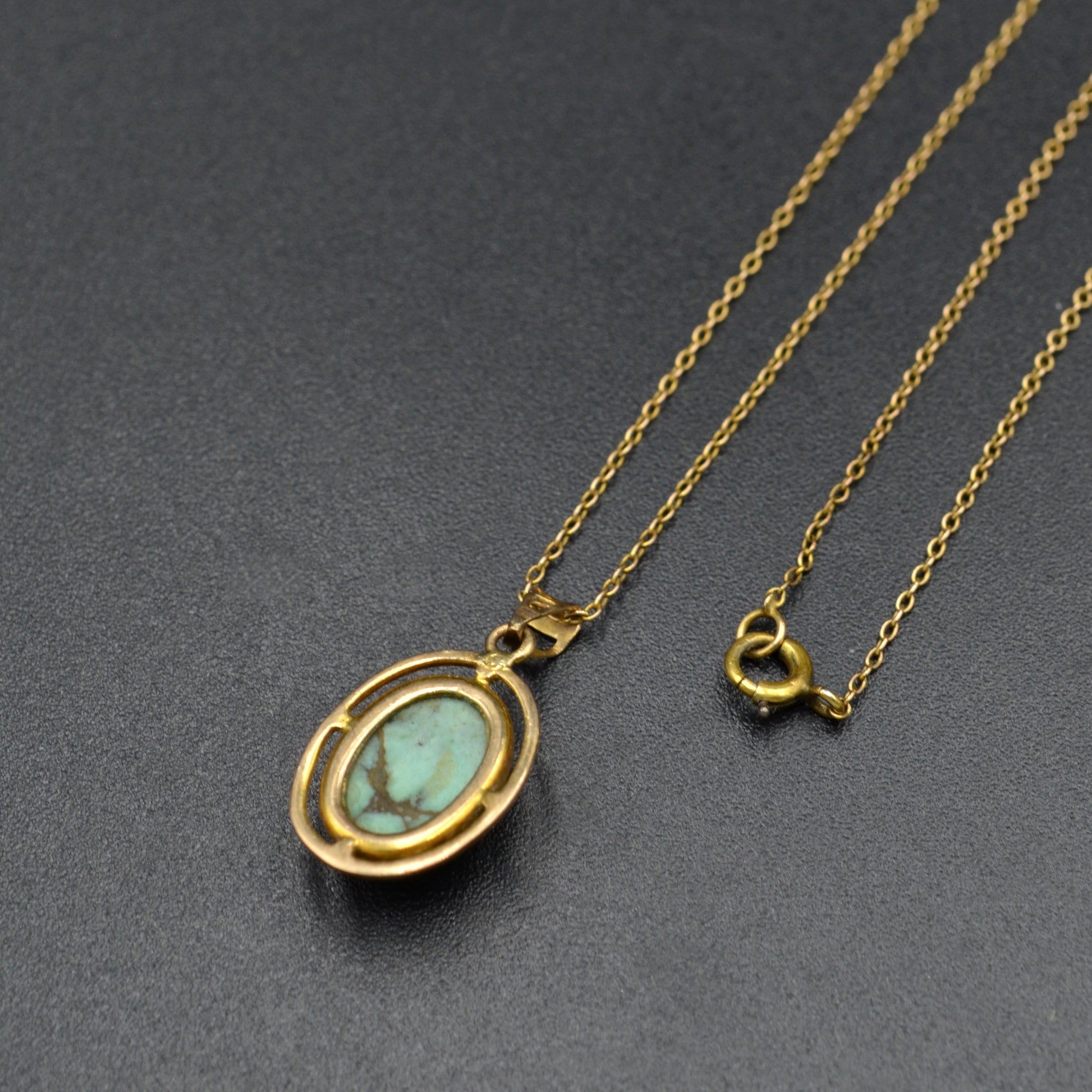 Antique Turquoise and Gold Pendant Necklace