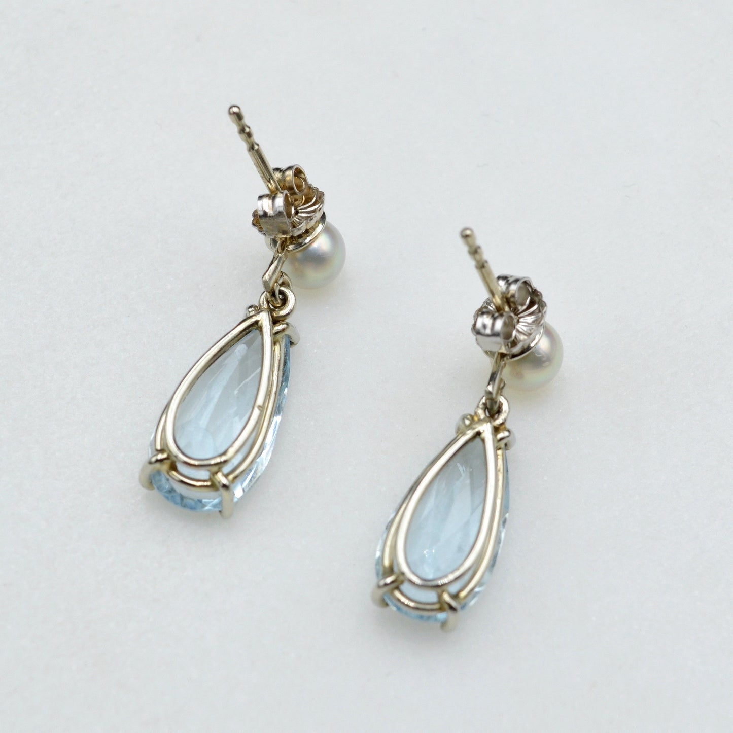 Aquamarine, Pearl and Gold Drop Earrings