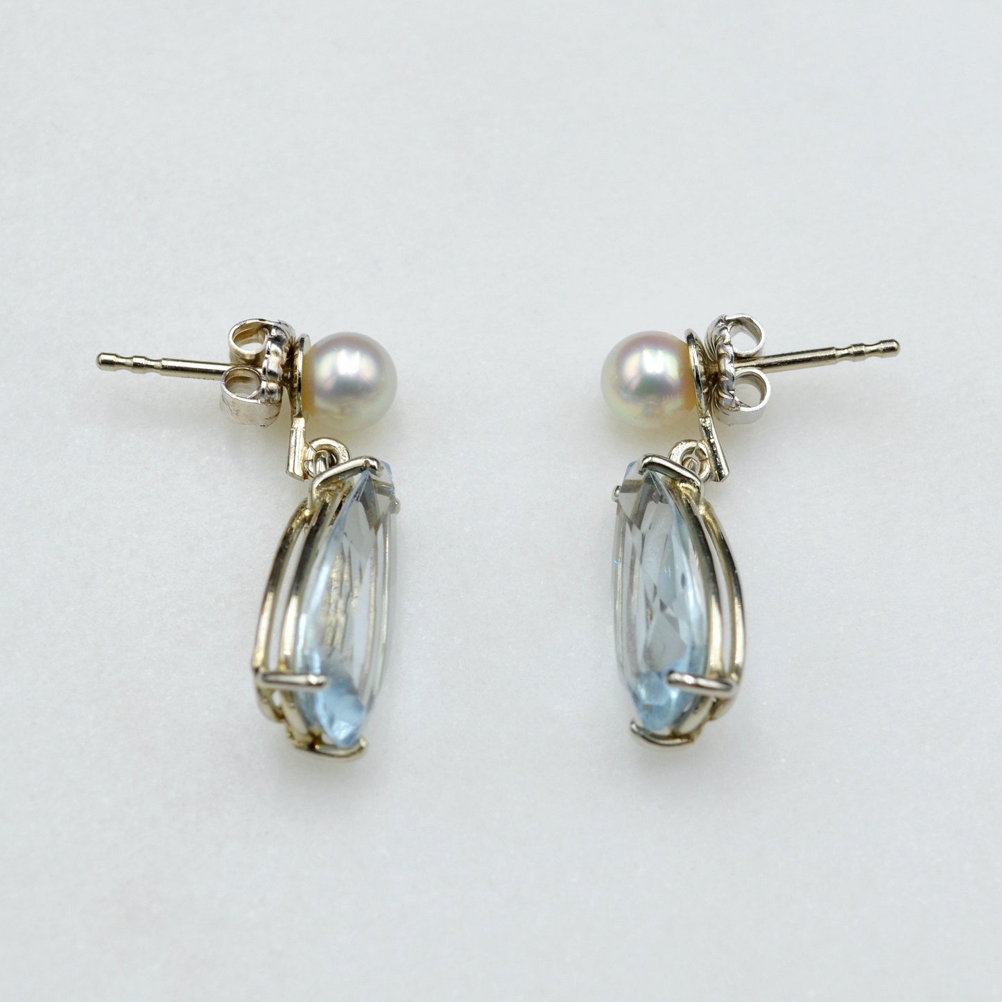 Aquamarine, Pearl and Gold Drop Earrings