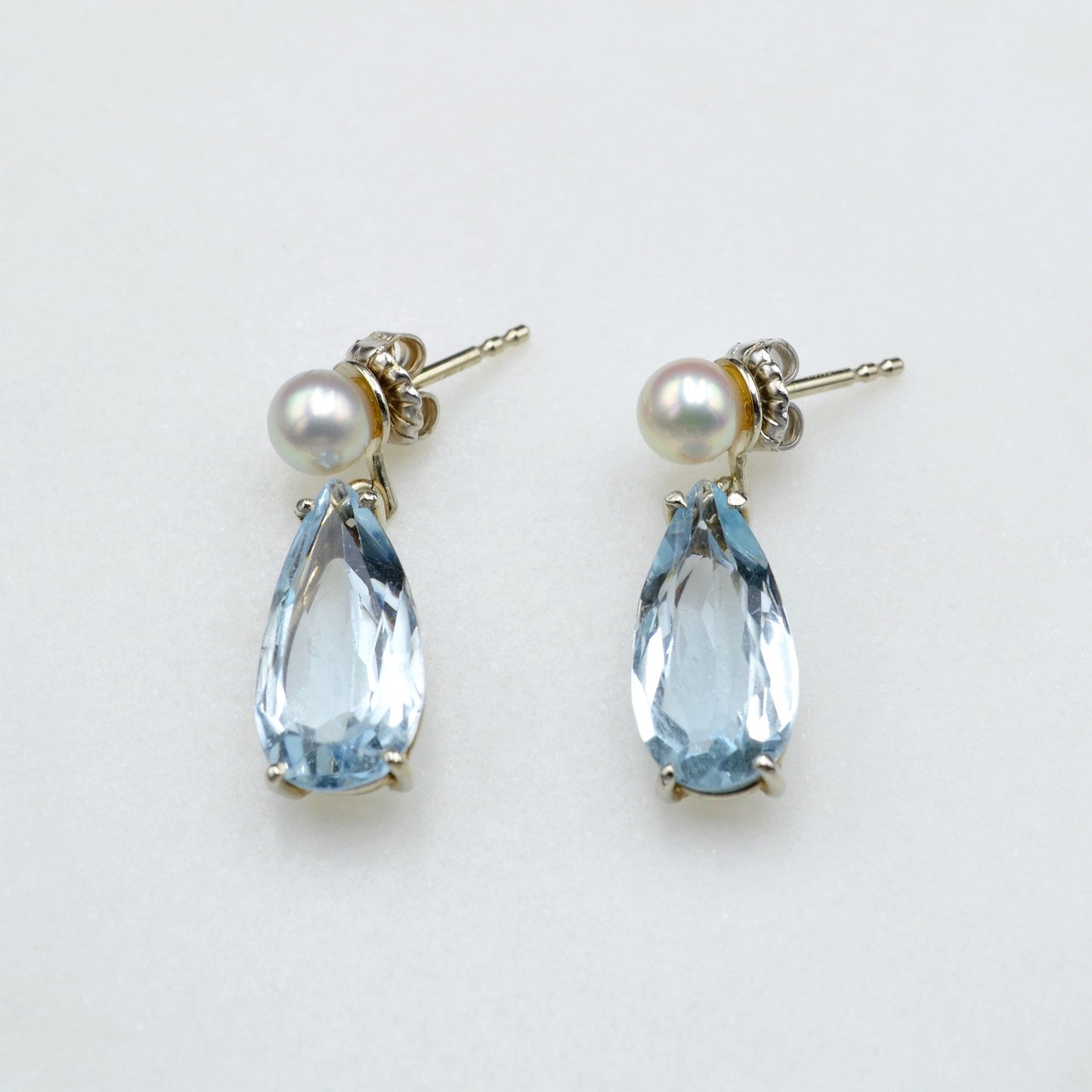 Aquamarine, Pearl and Gold Drop Earrings