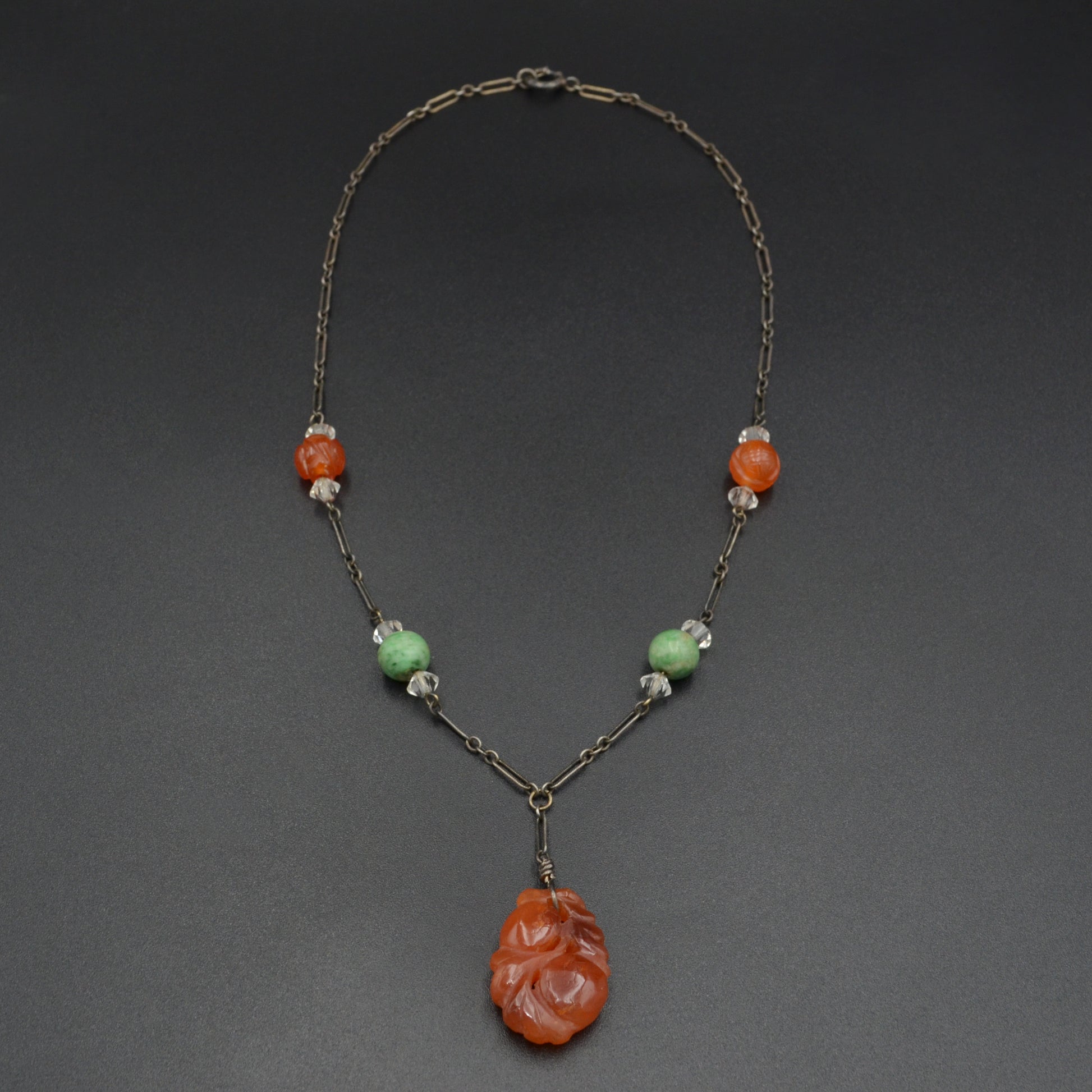 Antique Art Deco Carnelian and Silver Necklace