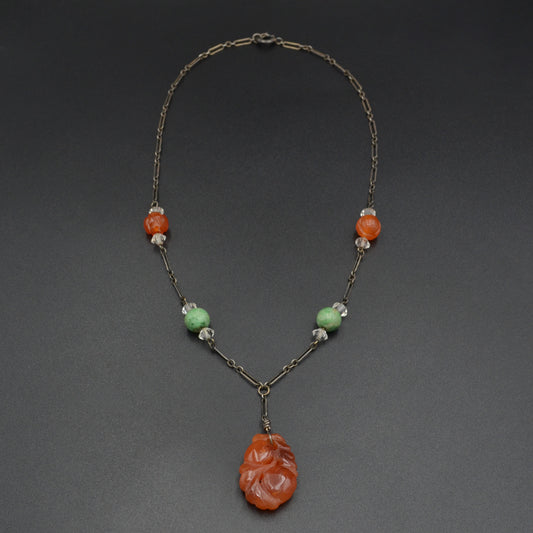 Antique Art Deco Carnelian and Silver Necklace