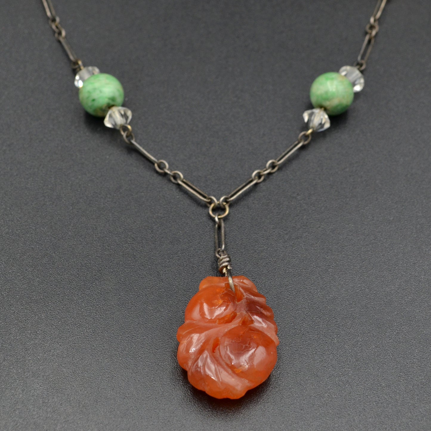 Antique Art Deco Carnelian and Silver Necklace