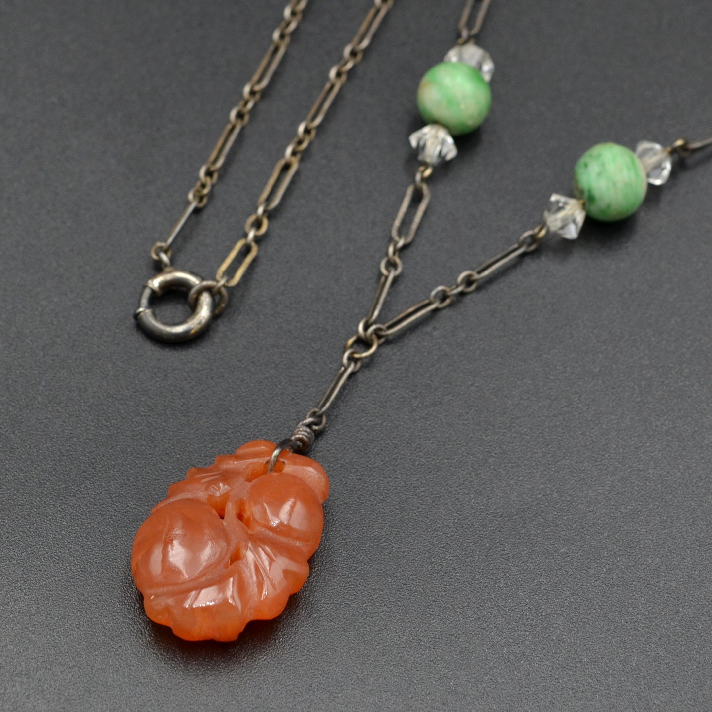 Antique Art Deco Carnelian and Silver Necklace