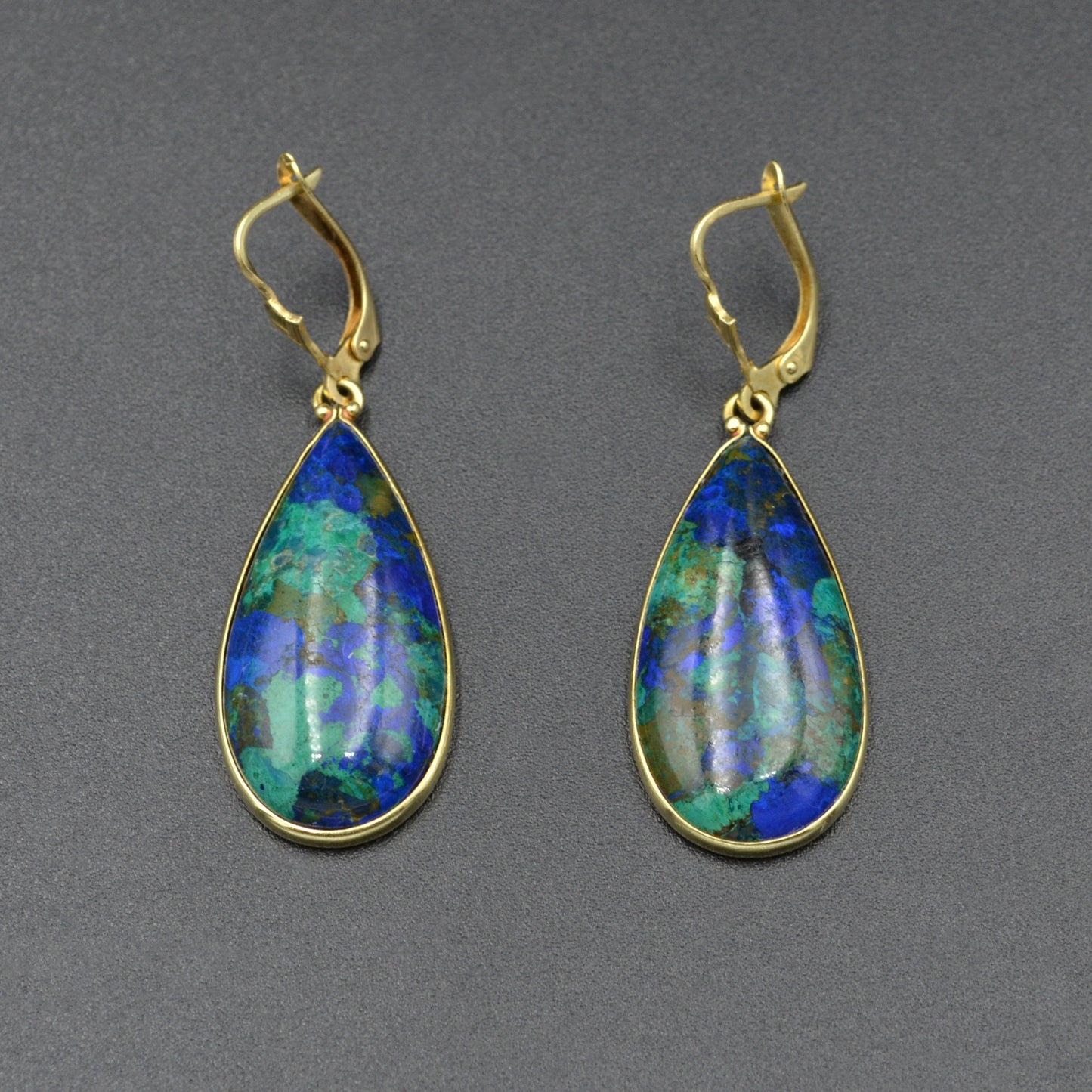 Vintage Azurite Malachite and 14k Gold Drop Earrings