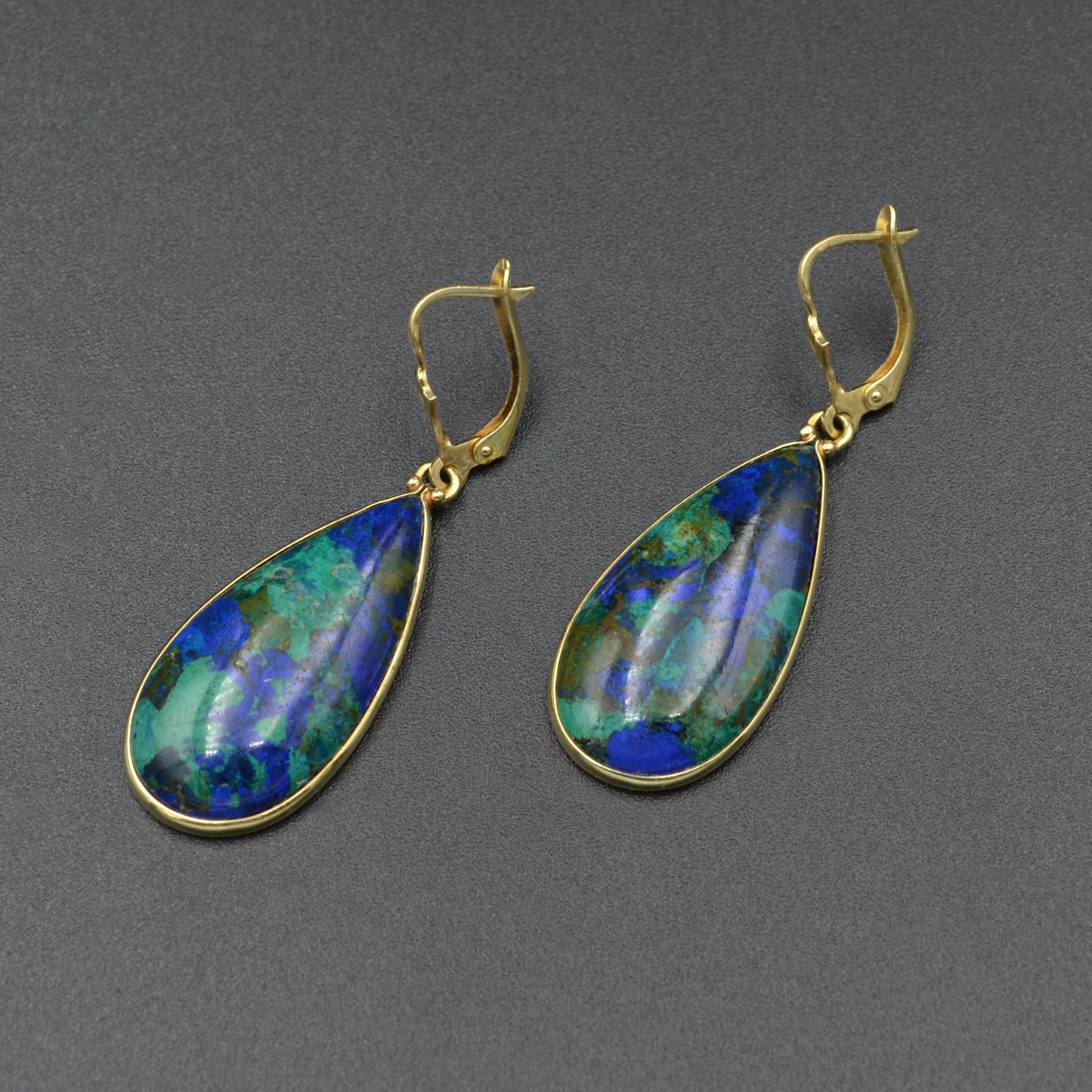 Vintage Azurite Malachite and 14k Gold Drop Earrings