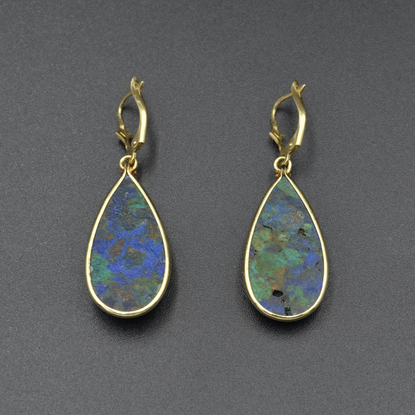 Vintage Azurite Malachite and 14k Gold Drop Earrings