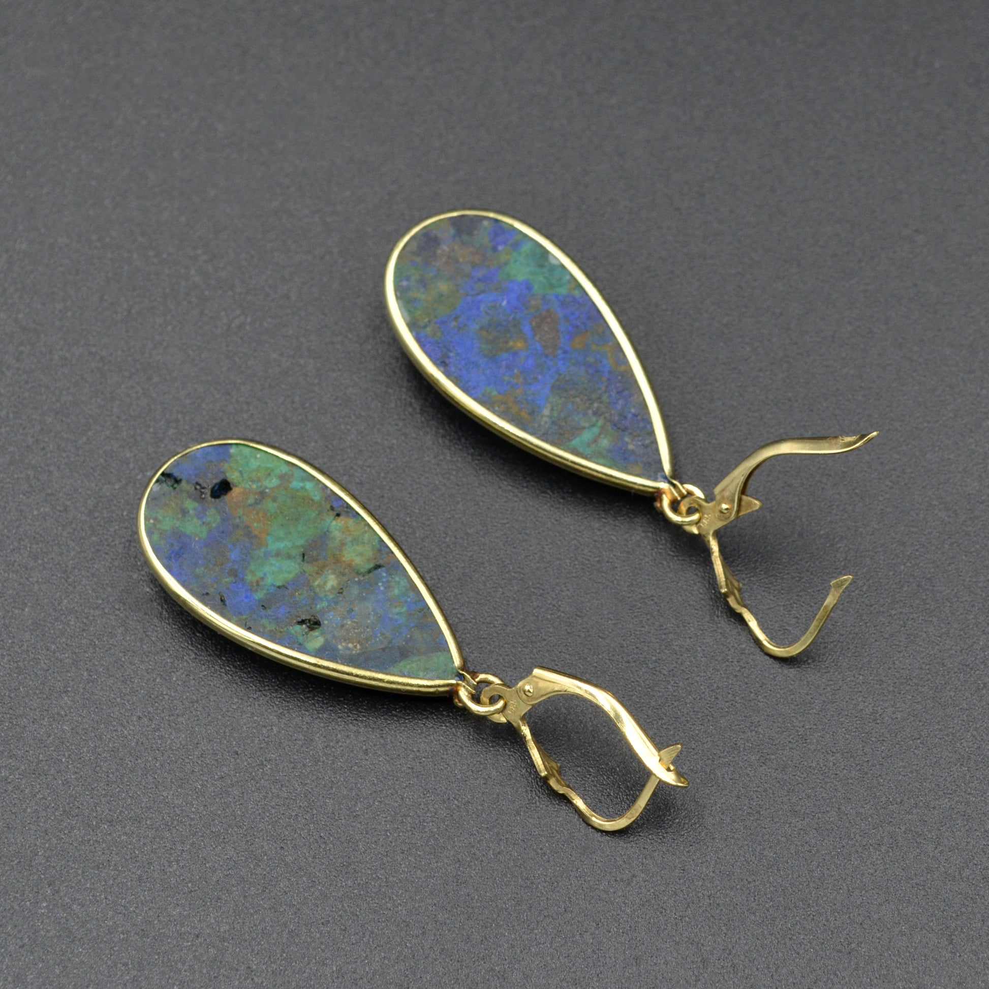 Vintage Azurite Malachite and 14k Gold Drop Earrings