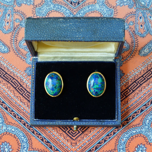 Azurite Malachite and Gold Earrings