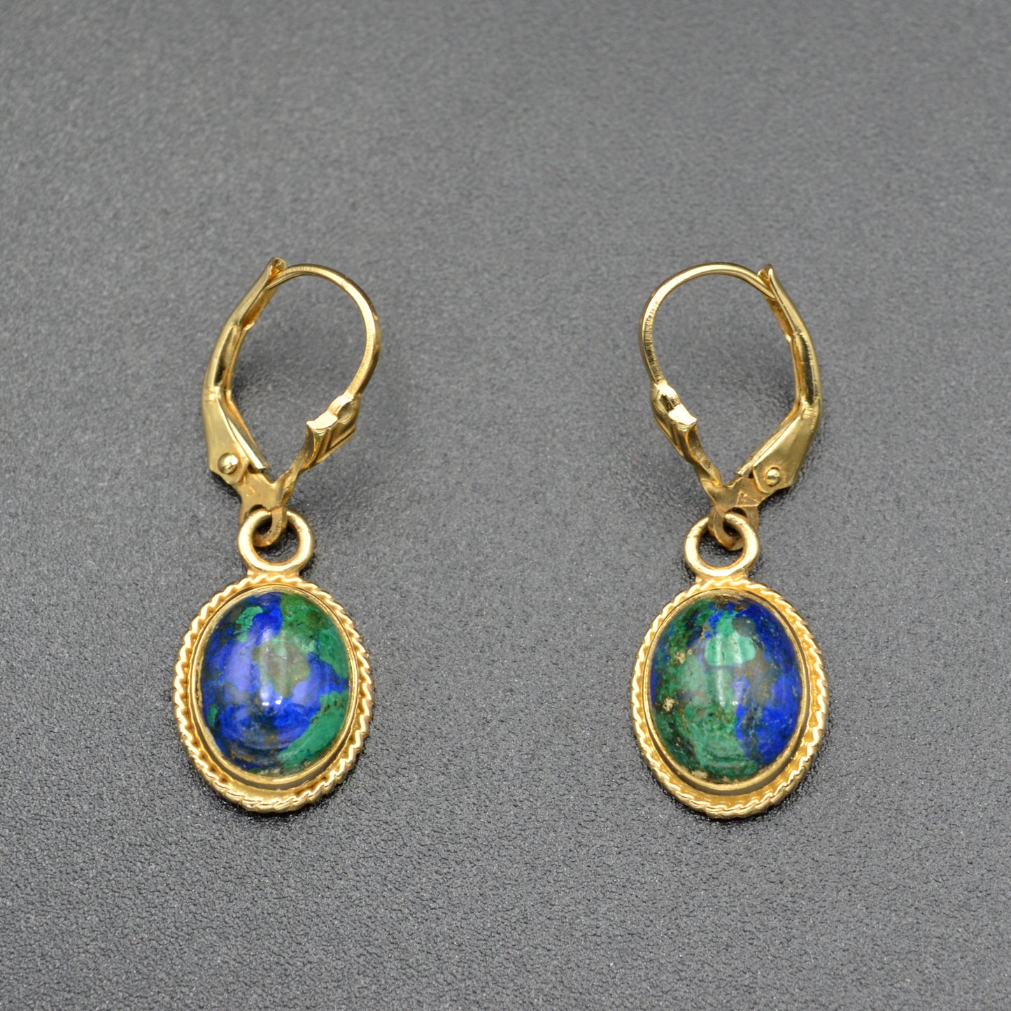 Vintage Azurite Malachite 14k Gold Drop Earrings