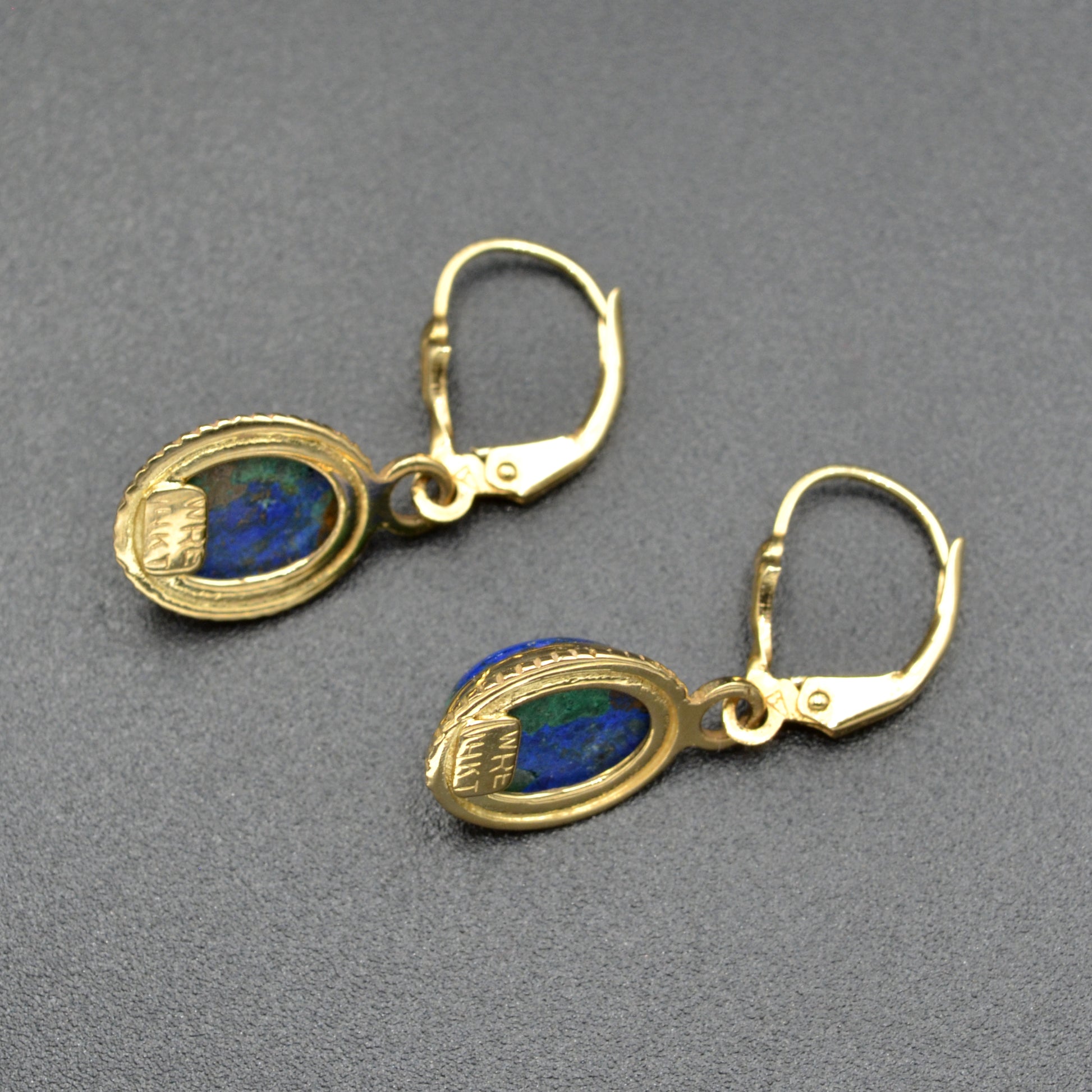 Vintage Azurite Malachite 14k Gold Drop Earrings