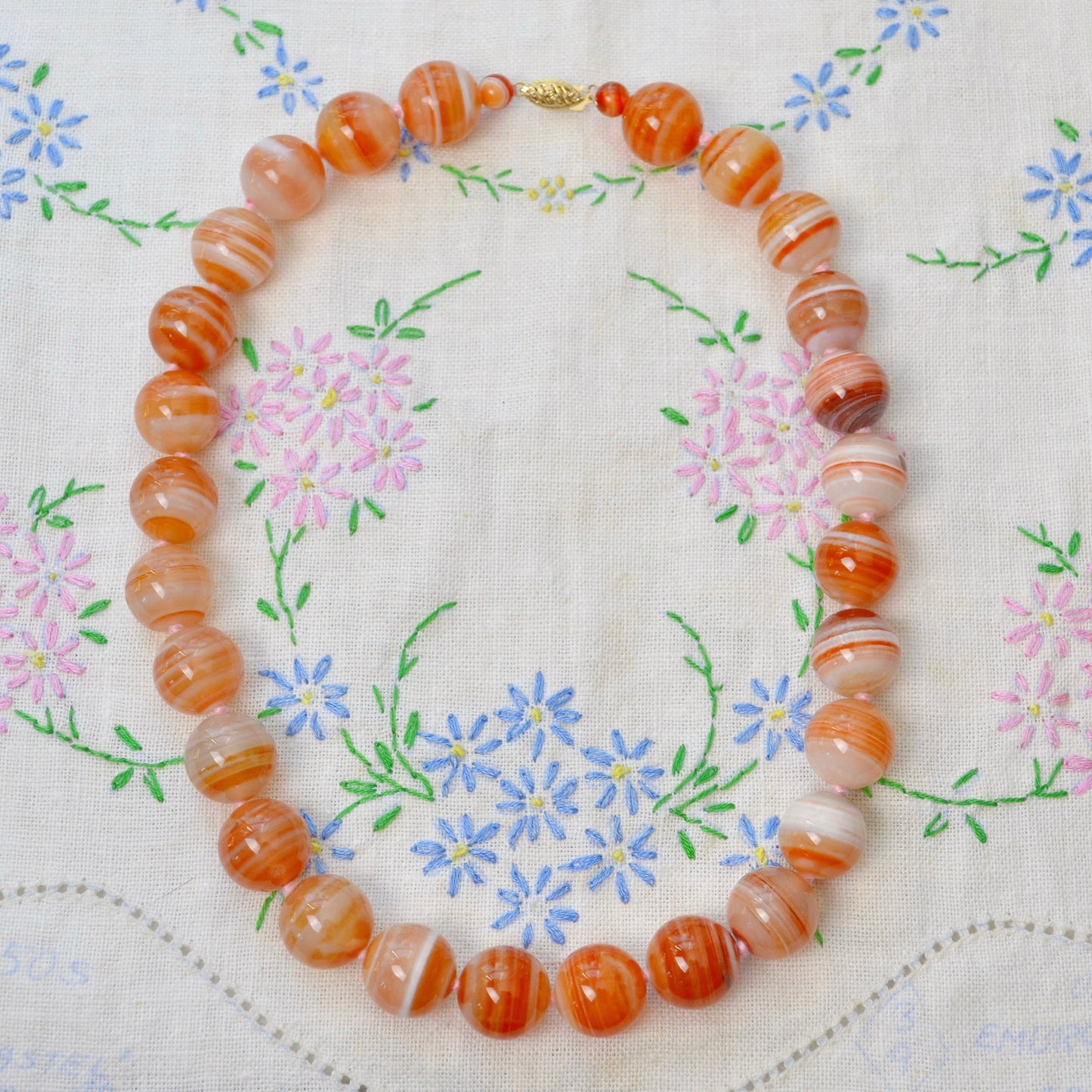 Vintage Banded Agate and 14k Gold Beaded Necklace