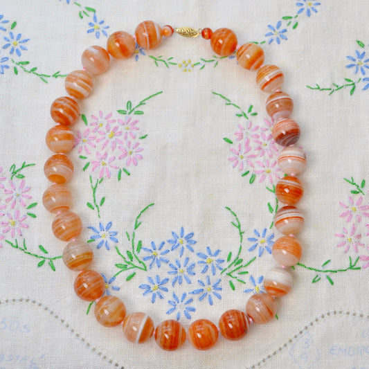 Vintage Banded Agate and 14k Gold Beaded Necklace