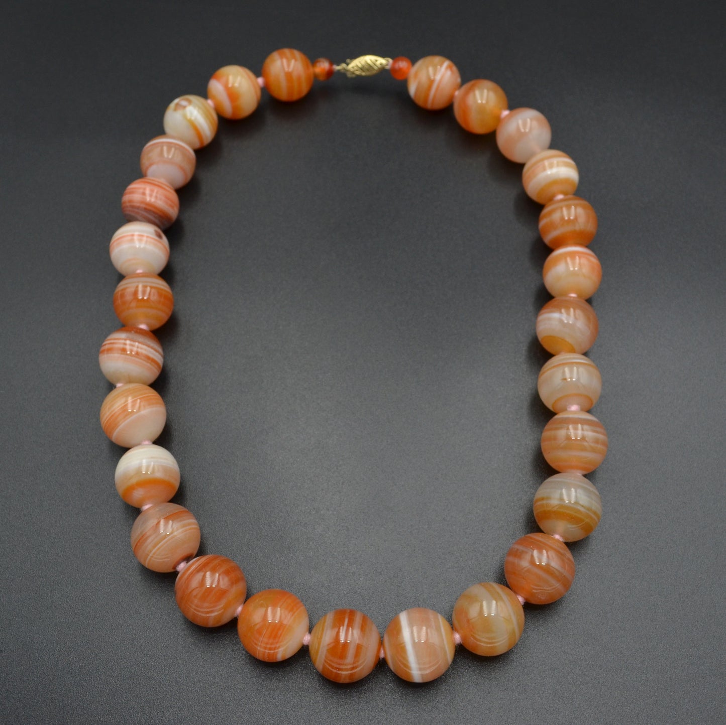Vintage Banded Agate and 14k Gold Beaded Necklace