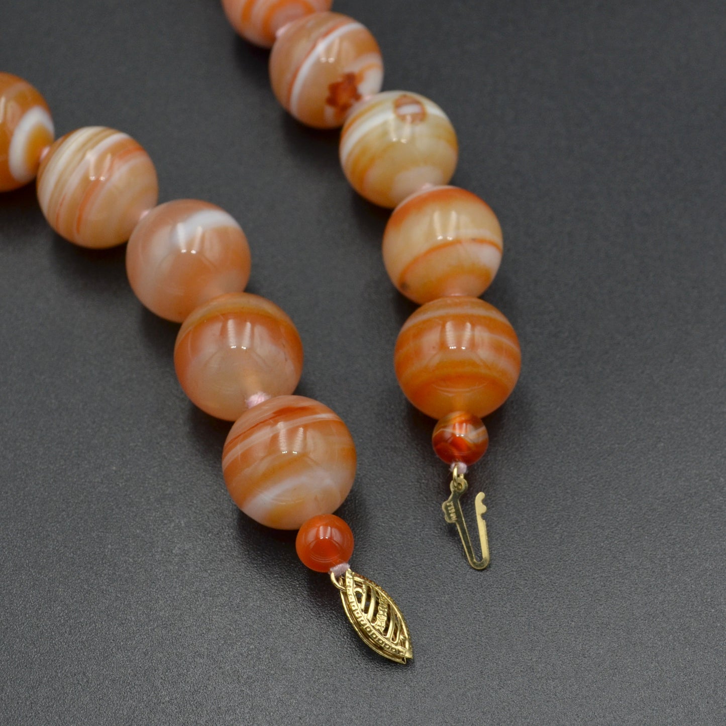 Vintage Banded Agate and 14k Gold Beaded Necklace