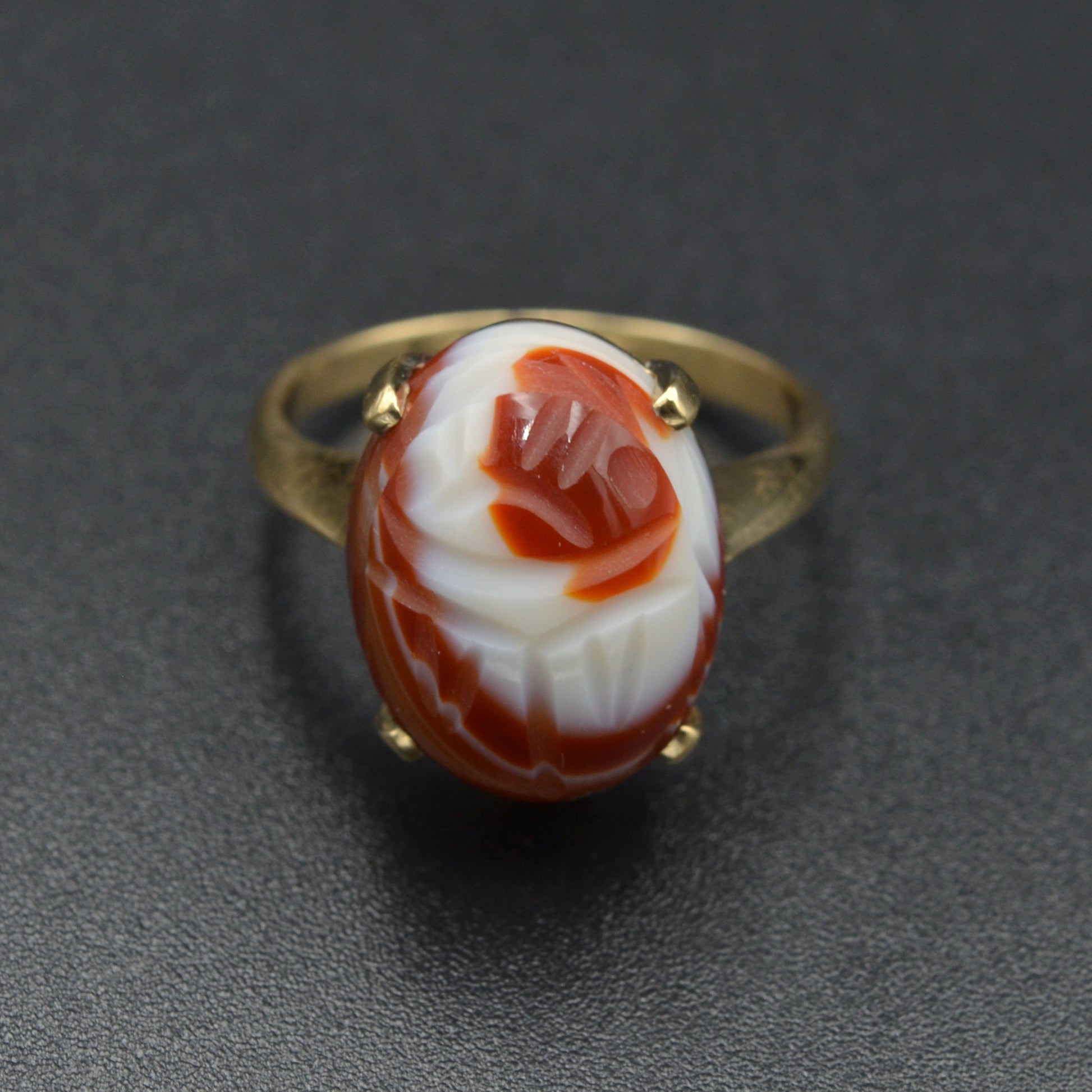 Vintage Banded Agate and 10k Gold Scarab Ring