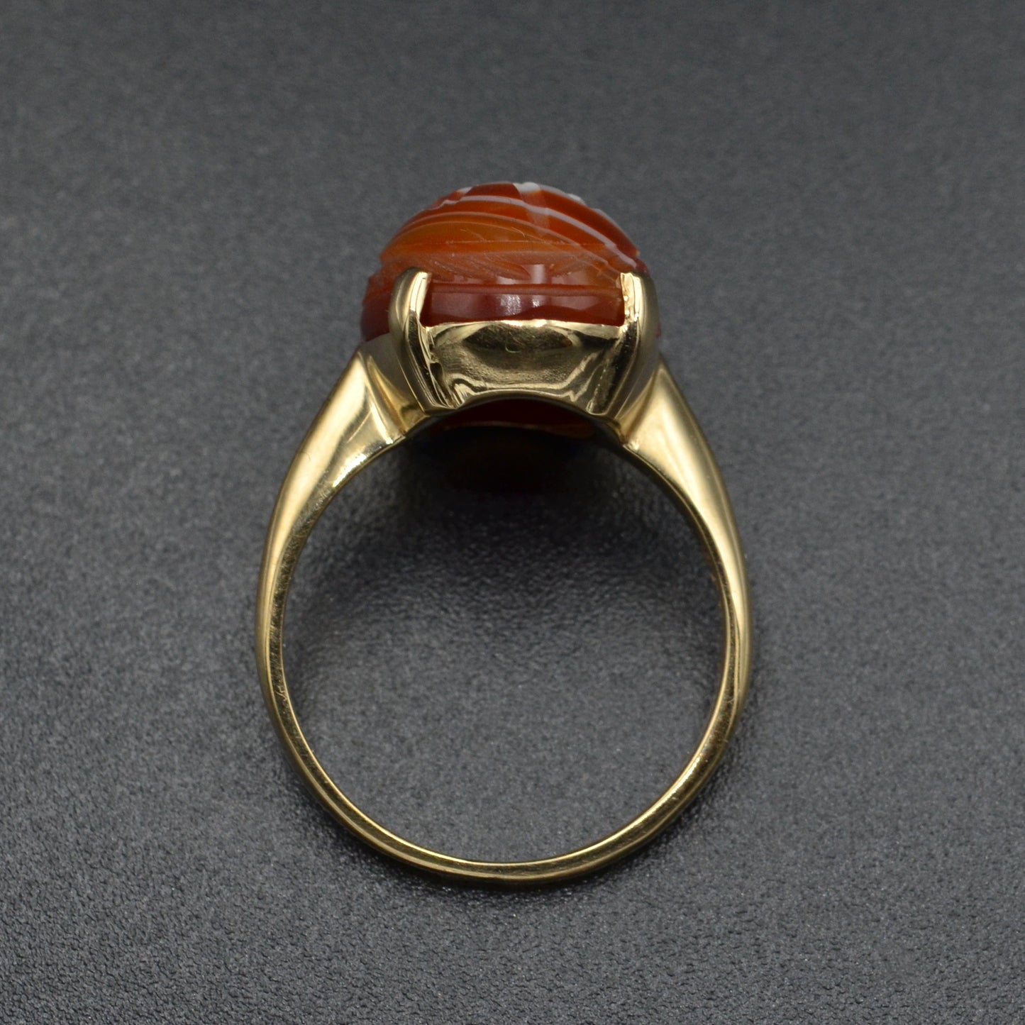 Vintage Banded Agate and 10k Gold Scarab Ring