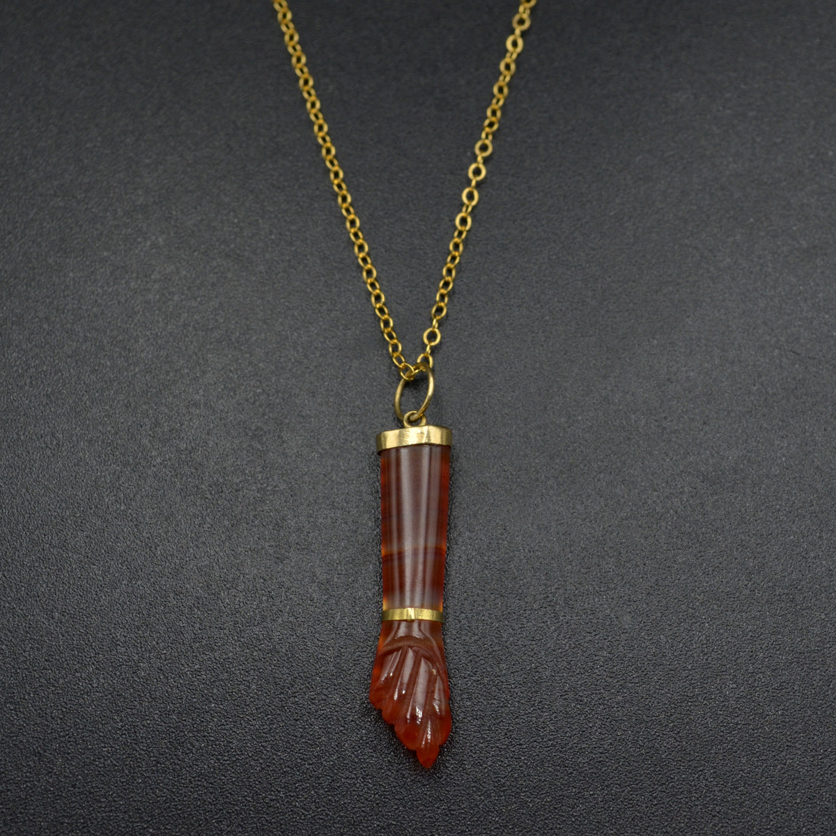 Vintage Carnelian and 14 Karat Gold Mano Figa Necklace