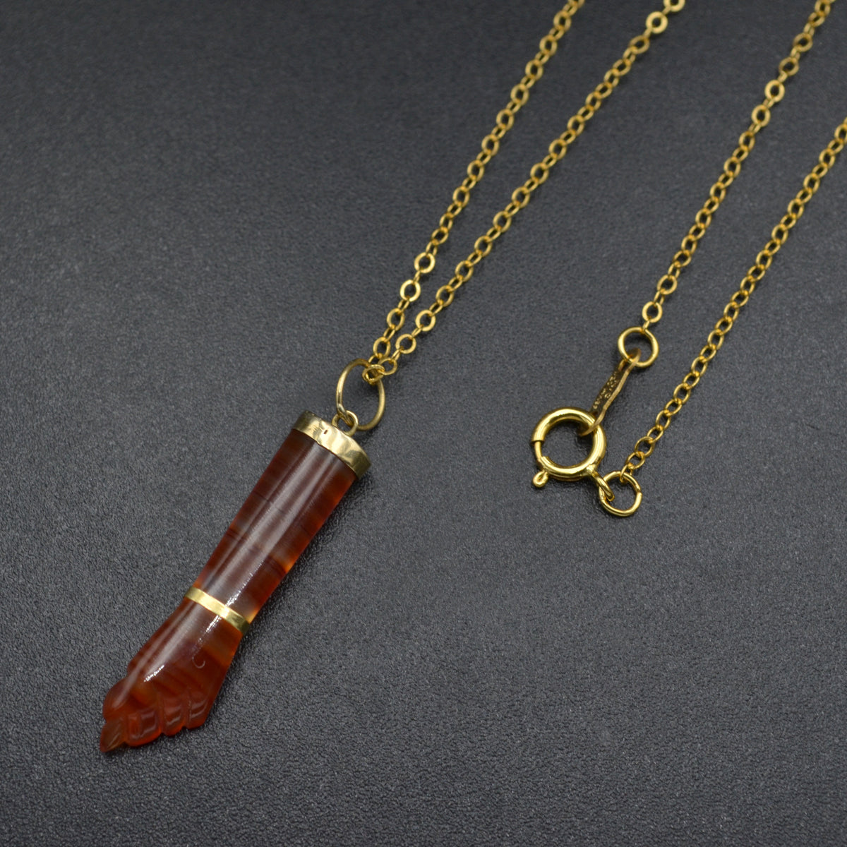 Vintage Carnelian and 14 Karat Gold Mano Figa Necklace