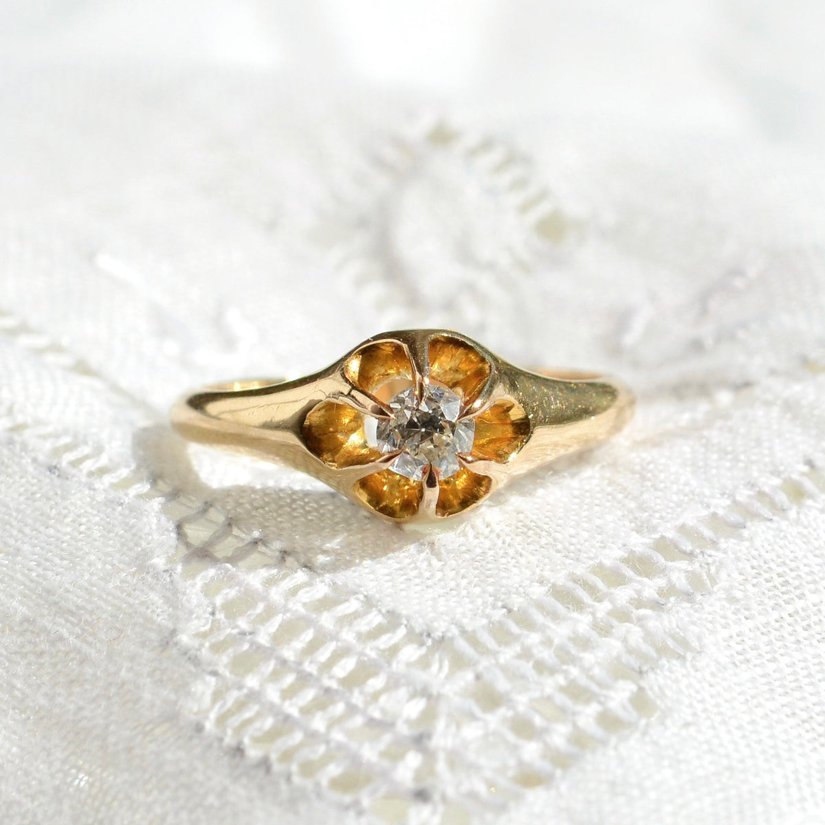 Antique Old European Cut Diamond Solitaire 14 Karat Gold Ring