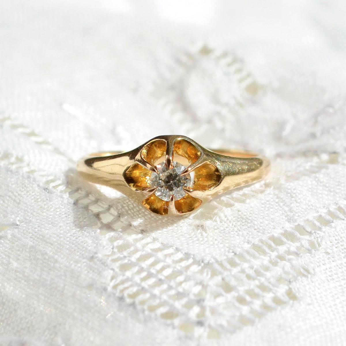 Antique Old European Cut Diamond Solitaire 14 Karat Gold Ring