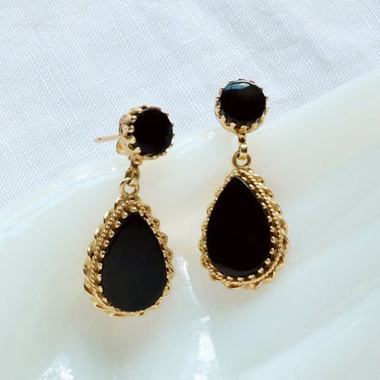 Onyx and Gold Drop Earrings