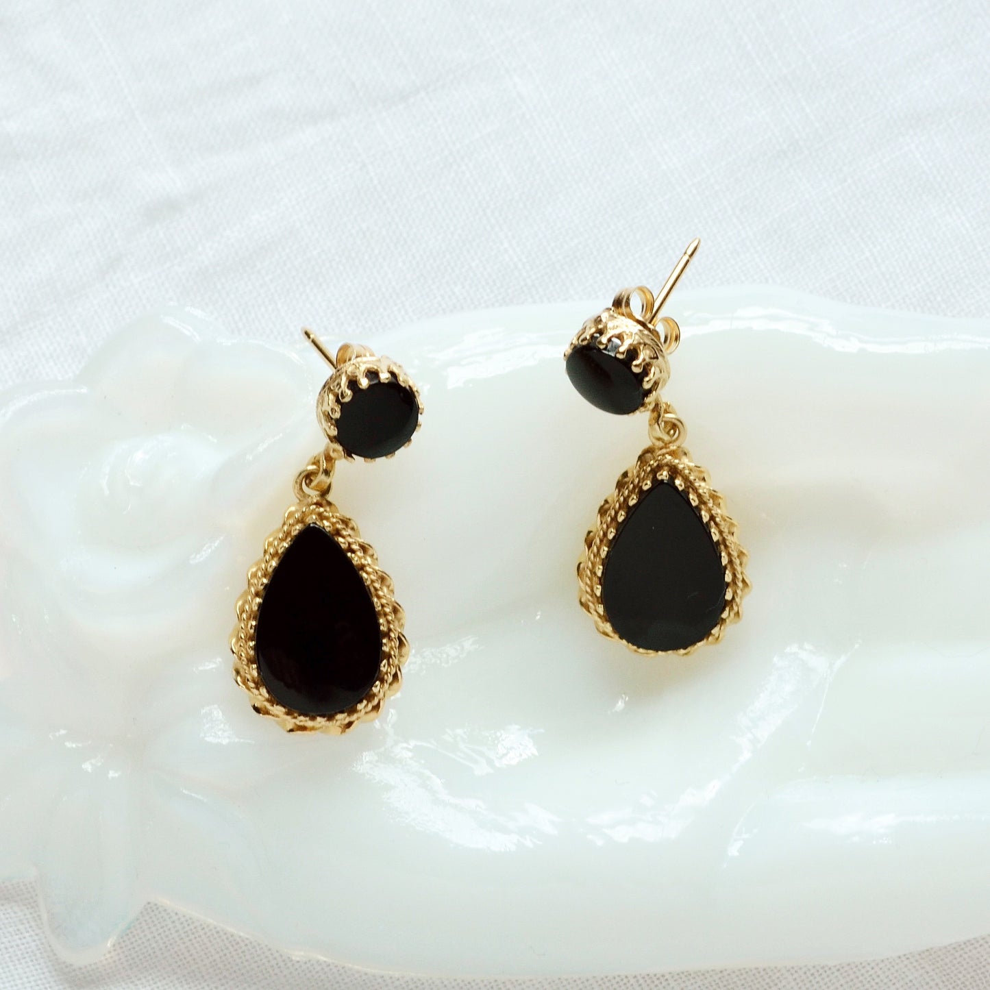 Onyx and Gold Drop Earrings