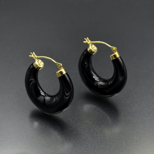 Chunky Black Onyx Hoop Earrings