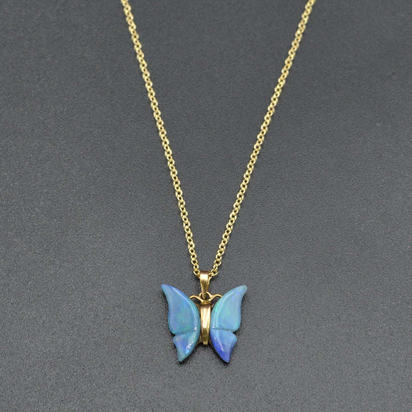 Vintage Blue Opal Butterfly and 14k Gold Necklace