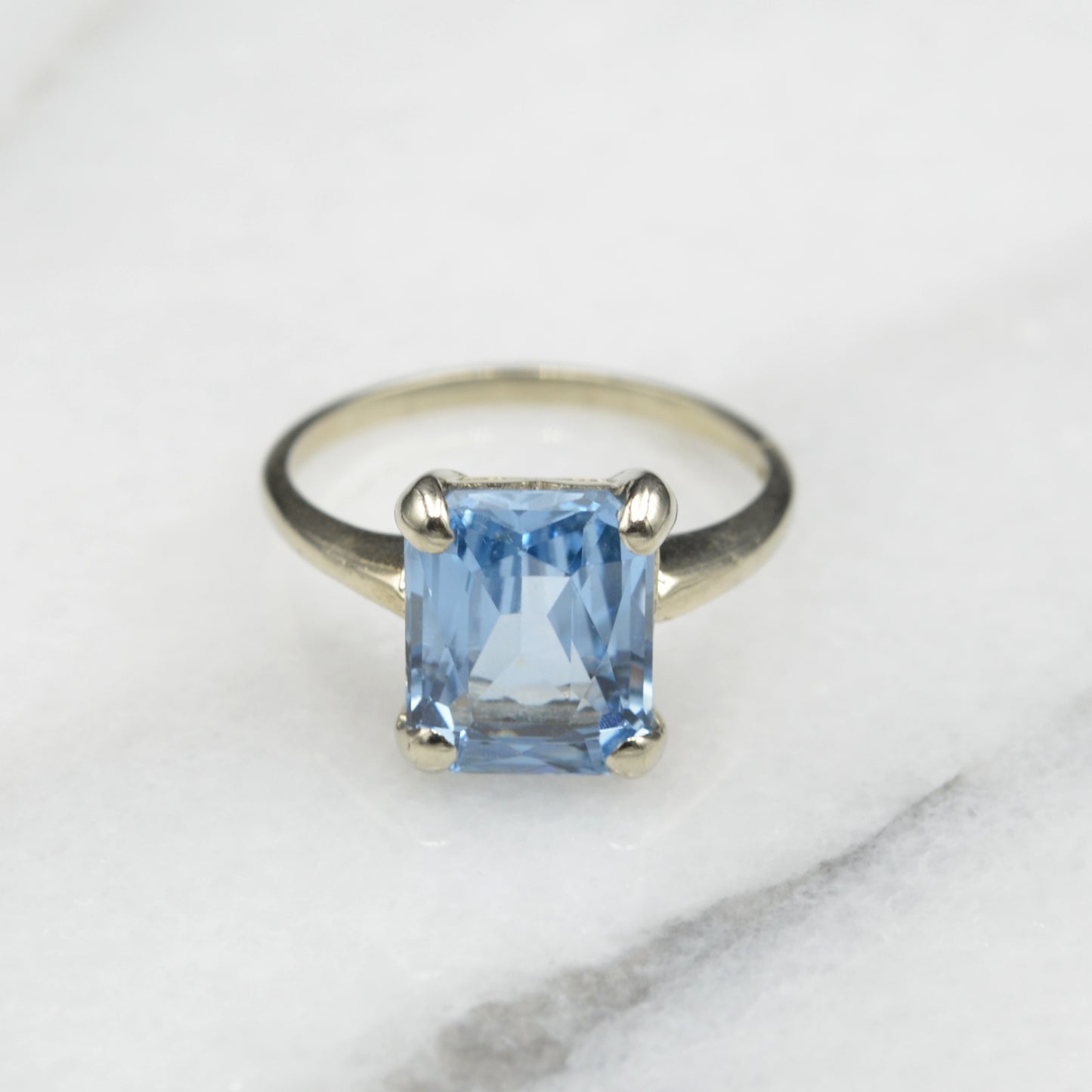 Vintage Synthetic Blue Spinel White Gold Cocktail Ring