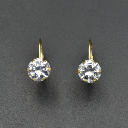 Vintage 14k Gold and Cubic Zirconia Leverback Earrings